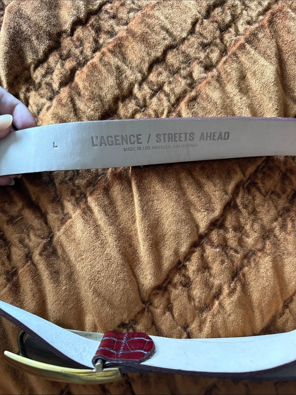 L'AGENCE Milou Croc-Embossed Belt - Burgundy Croc Embossed